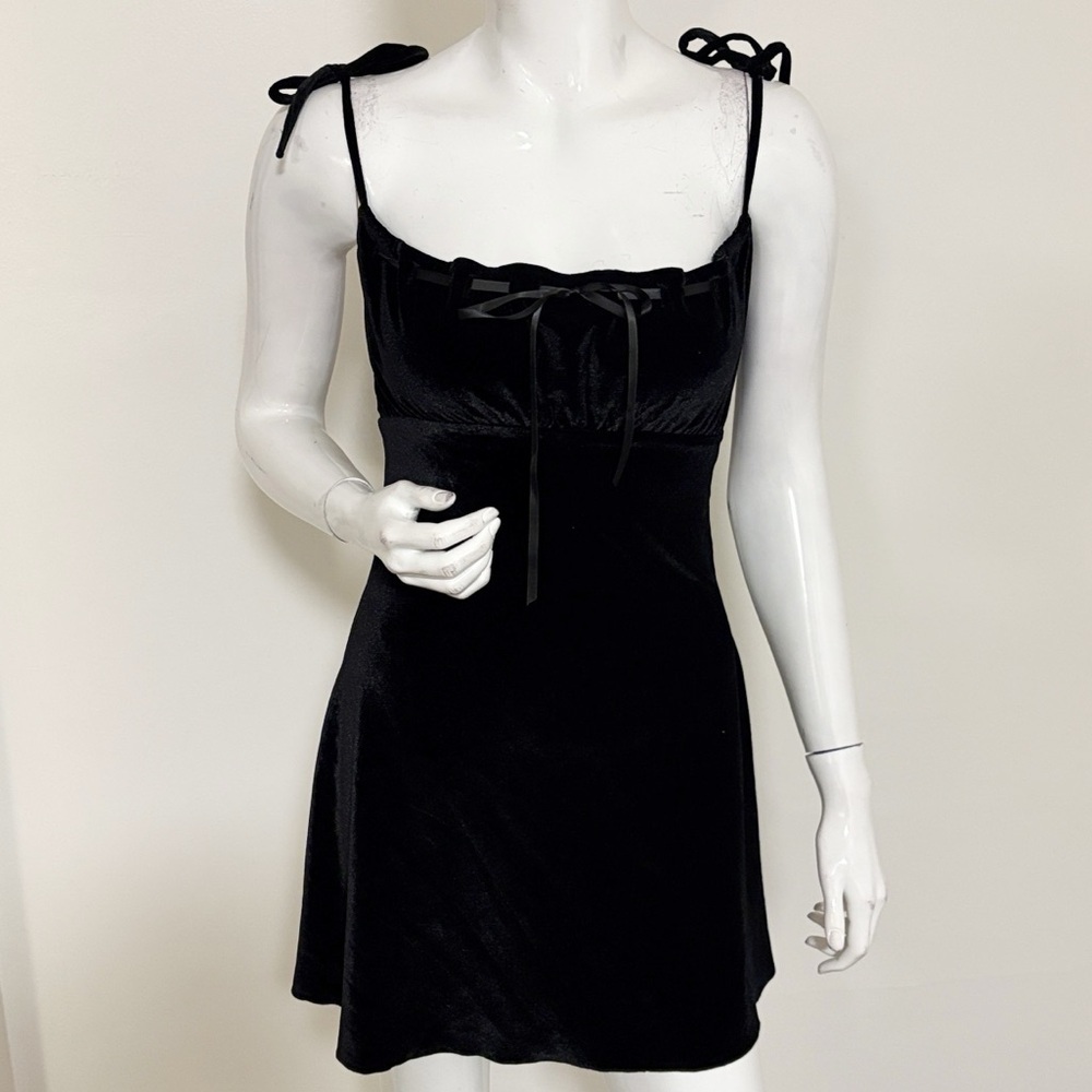Dolls Kill Current Mood Black Velvet Babydoll Mini Tank Dress w Shoulder Ties